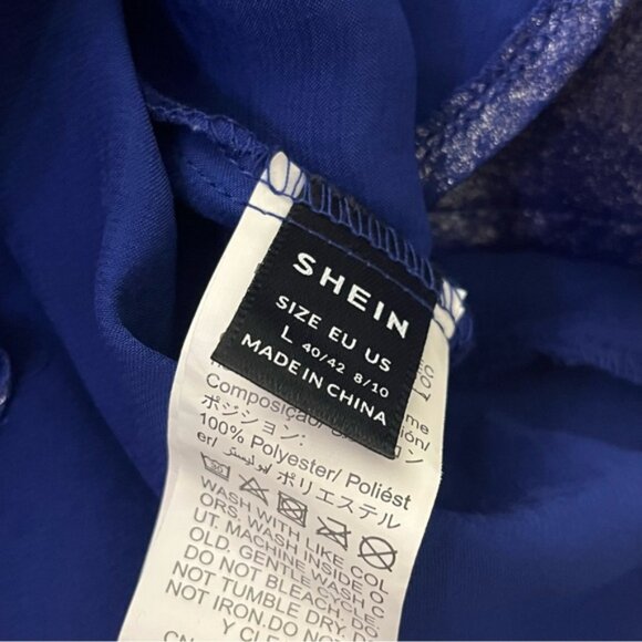SHEIN Metallic Shimmer Button Down Blouse Blue L - Picture 4 of 7